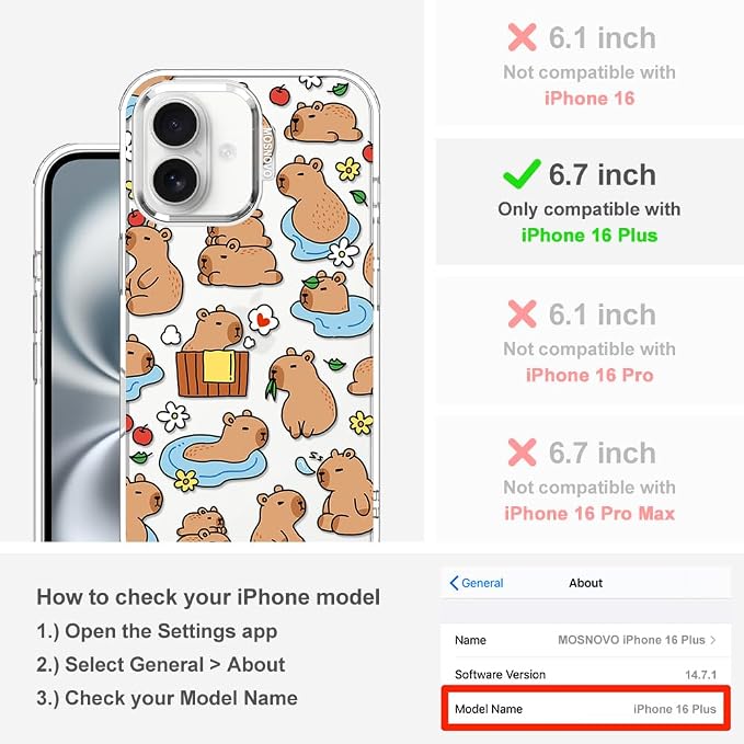MOSNOVO for iPhone 16 Plus Case, Shockproof Military-Grade Protection 6.6ft - Image 2