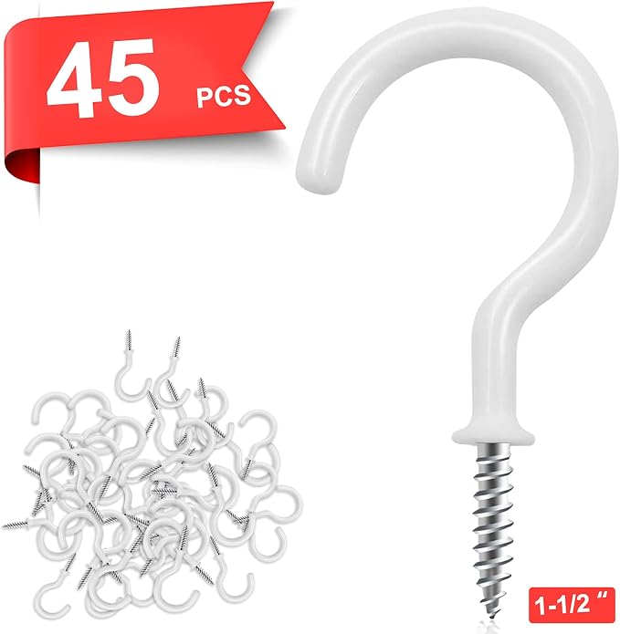 Cup Screw Hooks, 1-1/2 Vinyl Coated Ceiling 45 Pack Screw in Hooks Plant Hanger - Image 2