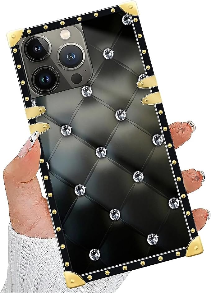 Compatible with iPhone 15 Pro Max Case, Shiny Black Sofa Crystal Luxury Golden - Image 5