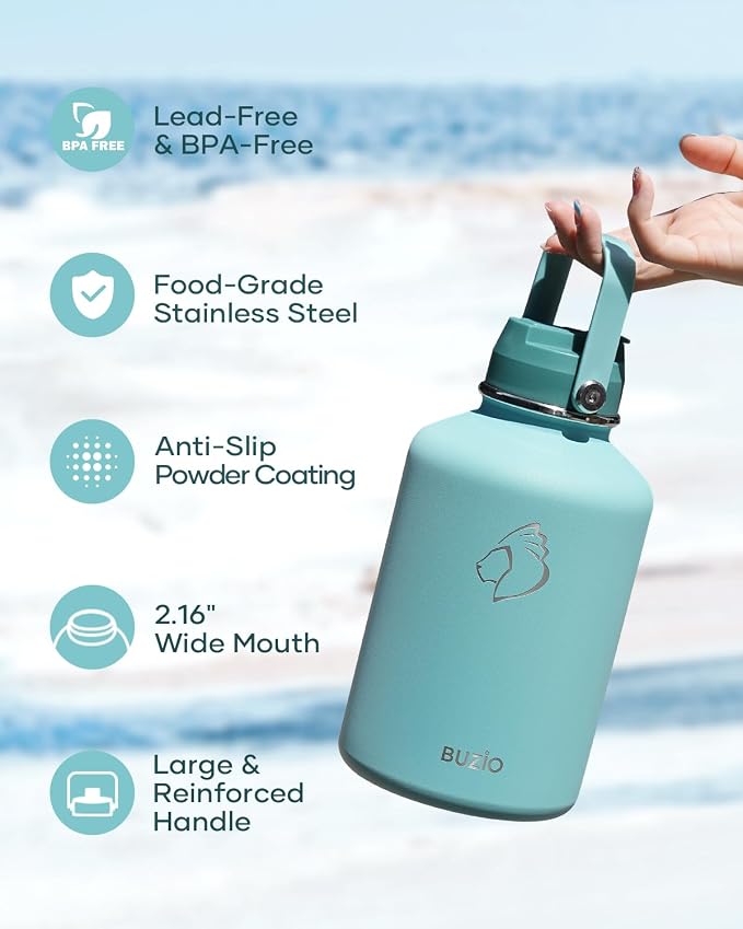 BUZIO 64oz Insulated Water Bottle, Stainless Steel Water Flask - Image 6
