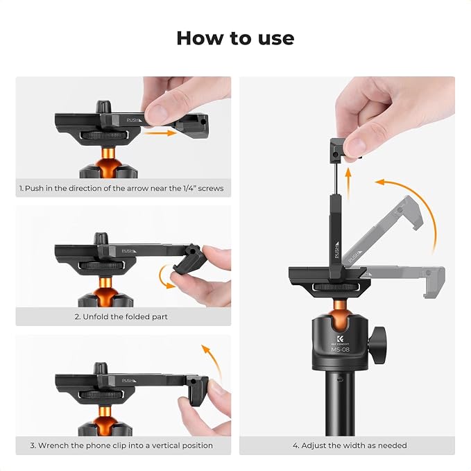 K&F CONCEPT 62'' Phone Selfie Stick Tripod, 2-in-1 Extendable Cell Phone Tripod - Image 7