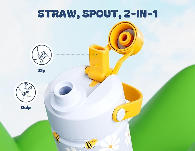 12 oz Insulated Water Bottle for Kids: 2-in-1 Straw Spout Lid, Spill-proof - Image 3