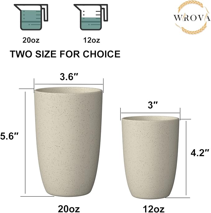 Wrova Wheat Straw Cups 6 PCS Good Alternative to Plastic Reusable Cups 20 oz - Image 3