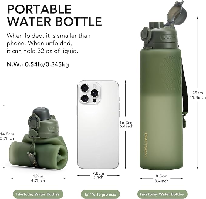 TakeToday Collapsible Water Bottles 32oz, Foldable Travel Water Bottle - Image 5