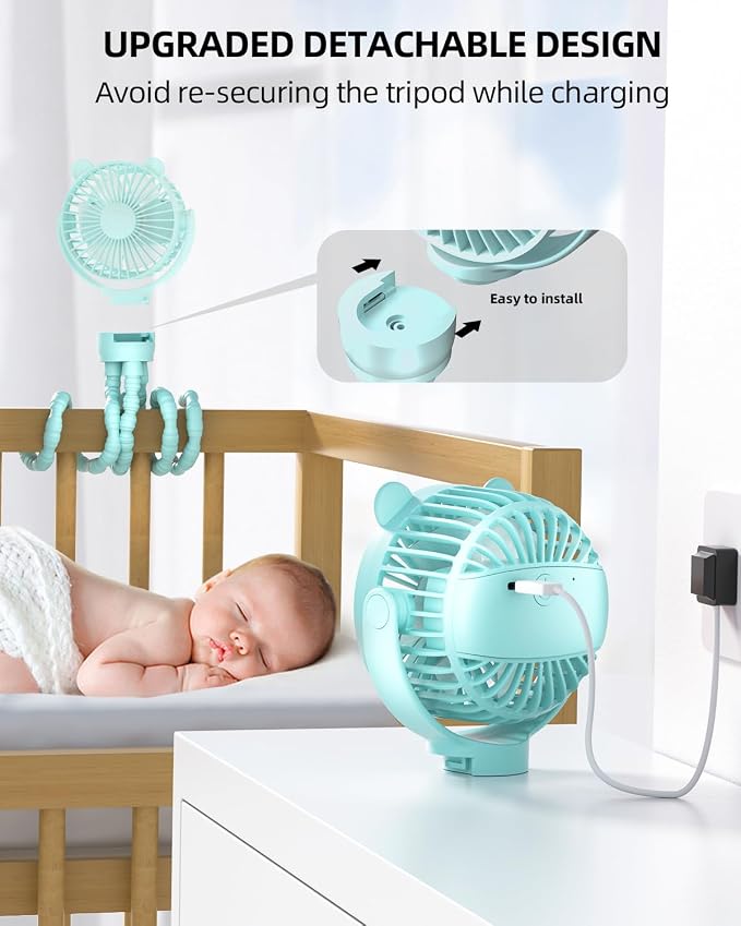 buywoo Portable Stroller Mini Fan, Small Rechargeable Personal Cooler w/ 360° - Image 5