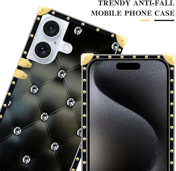 Compatible with iPhone 16 Plus Case, Shiny Black Sofa Crystal Luxury Golden - Image 5