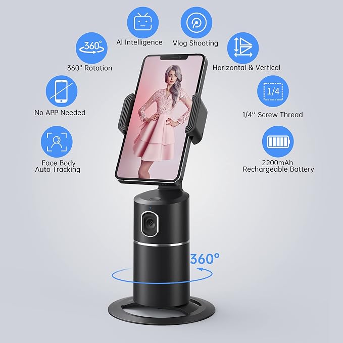 camrola Auto Face Tracking Phone Holder, No App Required, 360° Rotation Face - Image 2