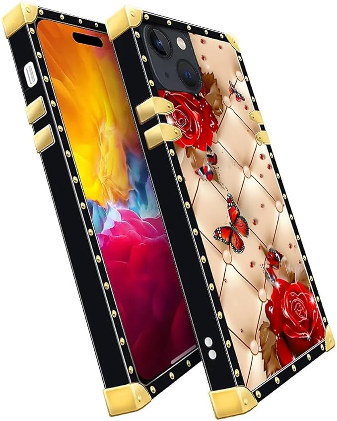 Compatible with iPhone 15 Case, Shining Red Rose Butterfly Leather Background - Image 3