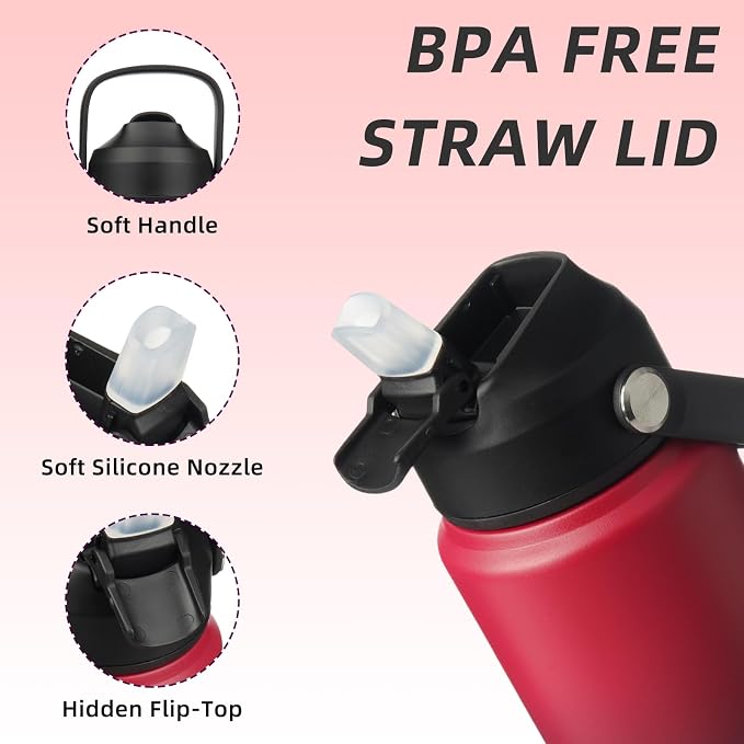 BJPKPK Water Bottle with Straw Lid, 24oz Vacuum Insulated Water Bottles - Image 2