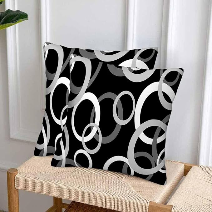 Abstract Geometric Circle 18 X 18 Pillow Covers Black White Decor Artwork Set - Image 4