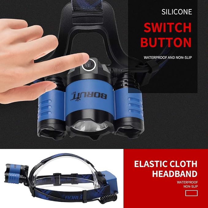 BORUIT B21 Headlamp Rechargeable, LED Super Bright Head Lights - Image 5