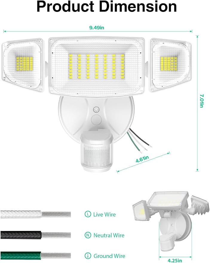 iMaihom 50W Motion Sensor Outdoor Lights, 5000LM Hardwired Motion Sensor Flood - Image 9