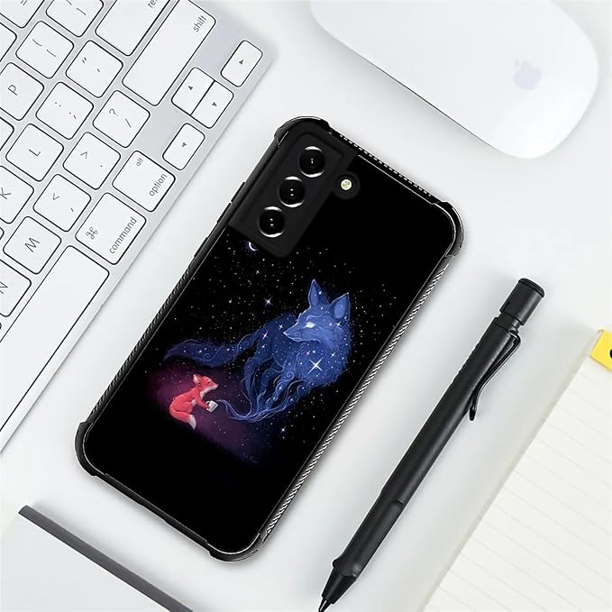 for Samsung Galaxy S22 Case, Galaxy Fox Wolf Pattern Graphic Design Girl Boy - Image 7
