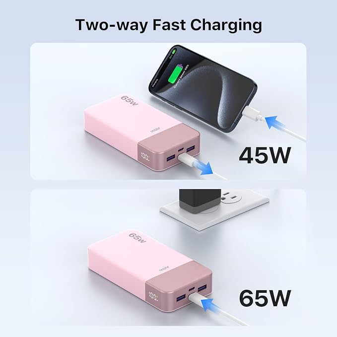 JUOVI Portable Charger 65W Power Bank 20000mAh Compact USB C Laptop Power Bank - Image 4