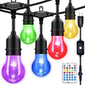 48FT Outdoor RGB String Lights, 16 Shatterproof Edison Bulbs, Dimmable Color by IPStank
