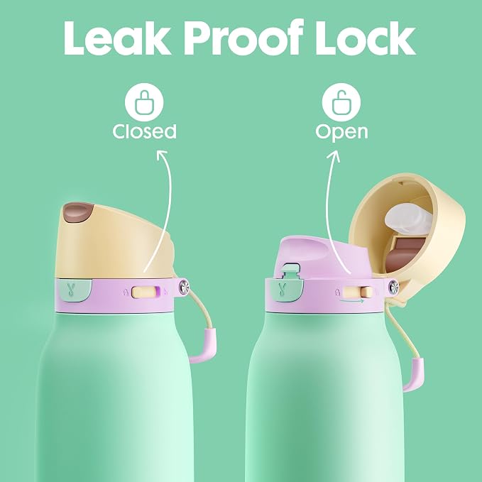 Meoky 24 oz Slim Insulated Water Bottle: Leak Proof Locking Lid, 2-in-1 Straw - Image 4