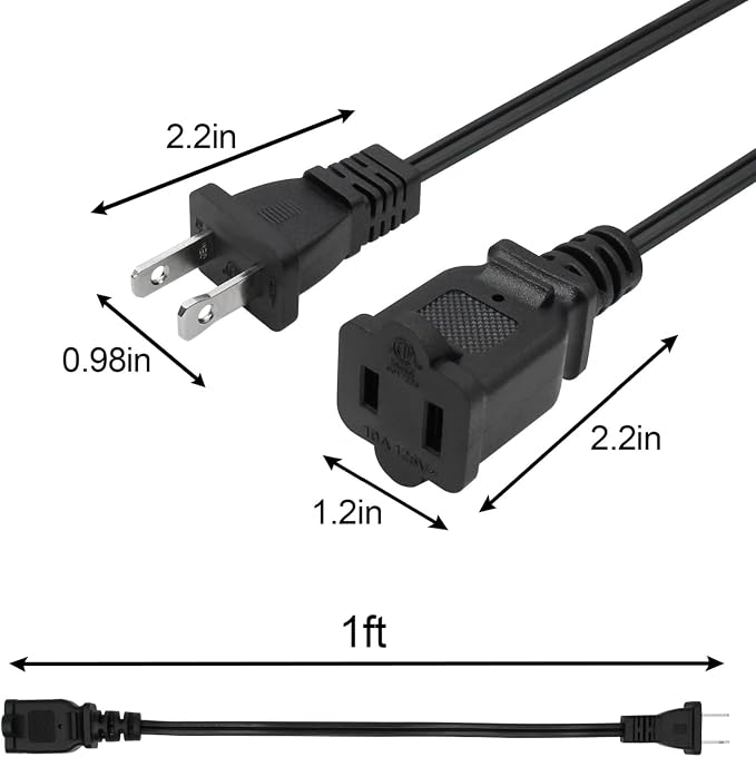Short Extension Cord 1 FT, US Male/Female Power Cable - Image 5