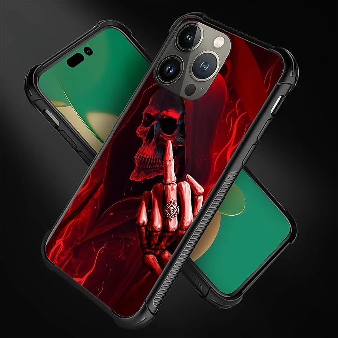 for iPhone 14 Pro Case, Gestures Funny Skull Pattern Graphic Design Girl Boy - Image 4