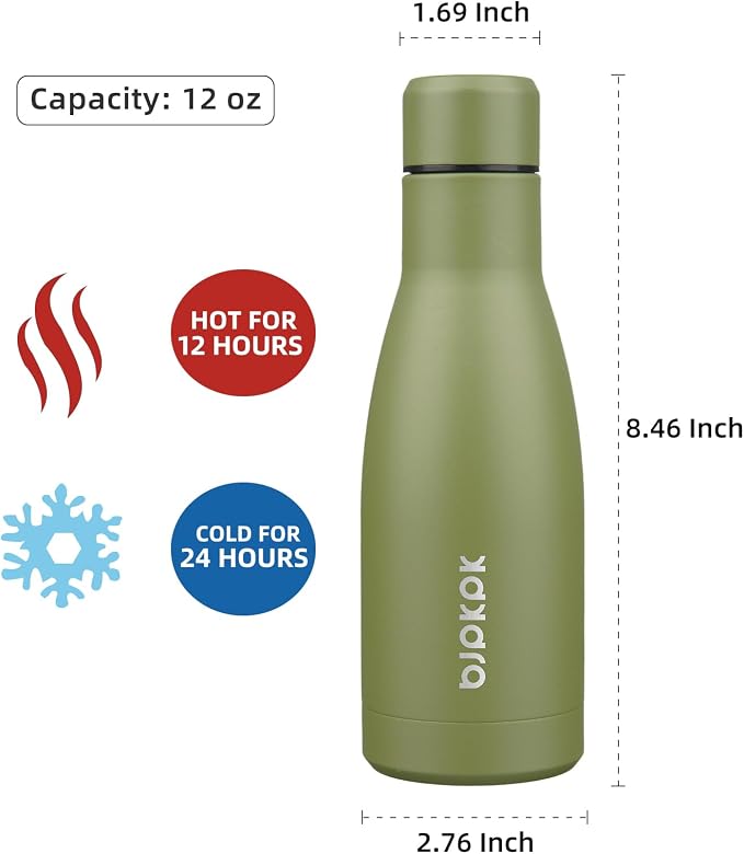 BJPKPK 12oz Water Bottles Stainless Steel Double Wall Vacuum Insulated Small - Image 2