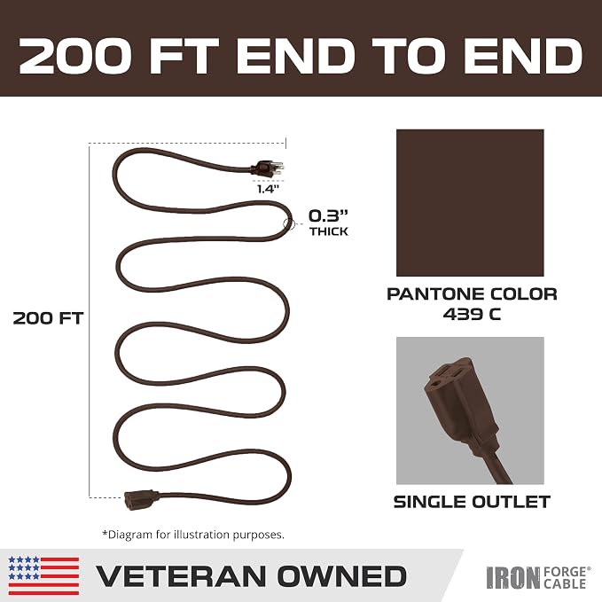 Iron Forge Cable Outdoor Brown Extension Cord 200 ft - Image 8
