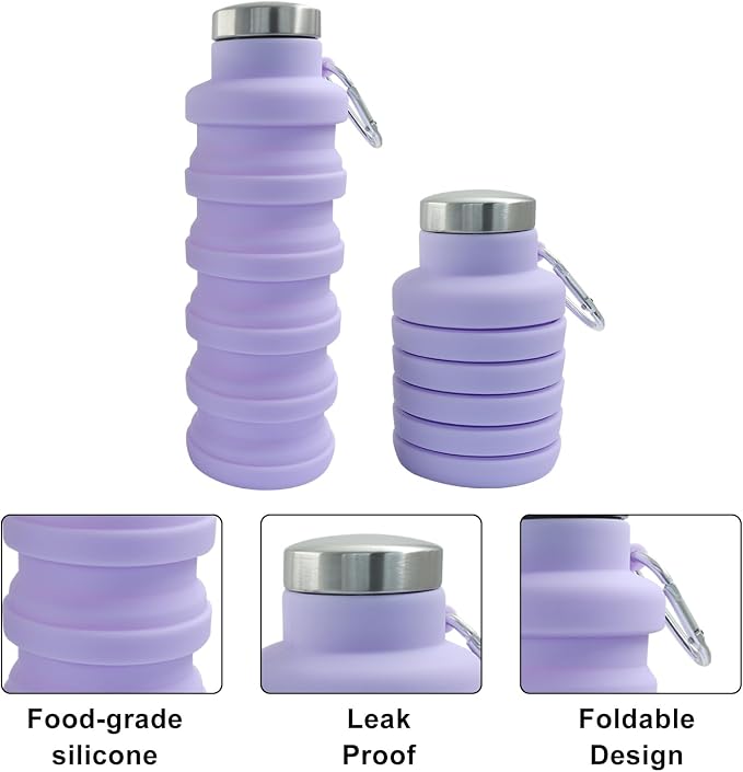 2 Pcs Silicone Collapsible Water Bottle, 17oz Portable and Lightweight Travel - Image 3