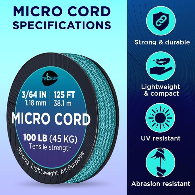 TECEUM Micro Paracord – 1.18 mm X 125 ft – Micro Utility Cord – Thin Braided - Image 4