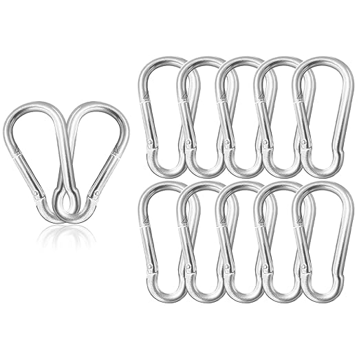 12 Pack 3" Heavy Duty Carabiner Clips, M8 Sliver Galvanized Steel Spring Snap by SEUNGCH