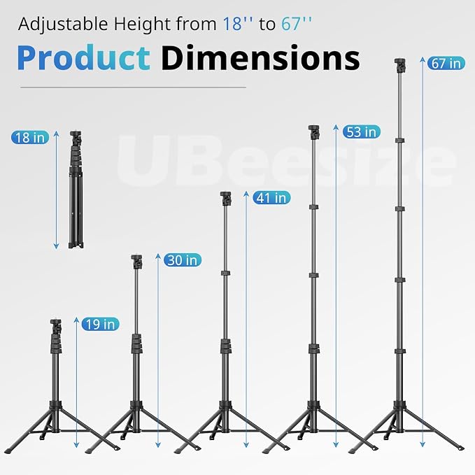 UBeesize 67" Phone Tripod & Selfie Stick, Camera Tripods Stand - Image 2