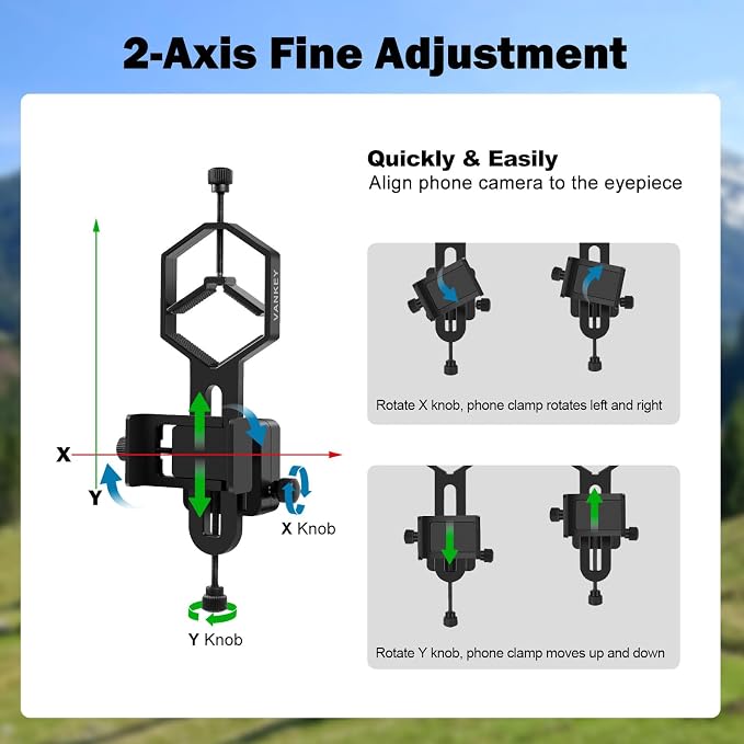 VANKEY 2-Axis Phone Scope Mount, Universal Spotting Scope Phone Adapter - Image 3