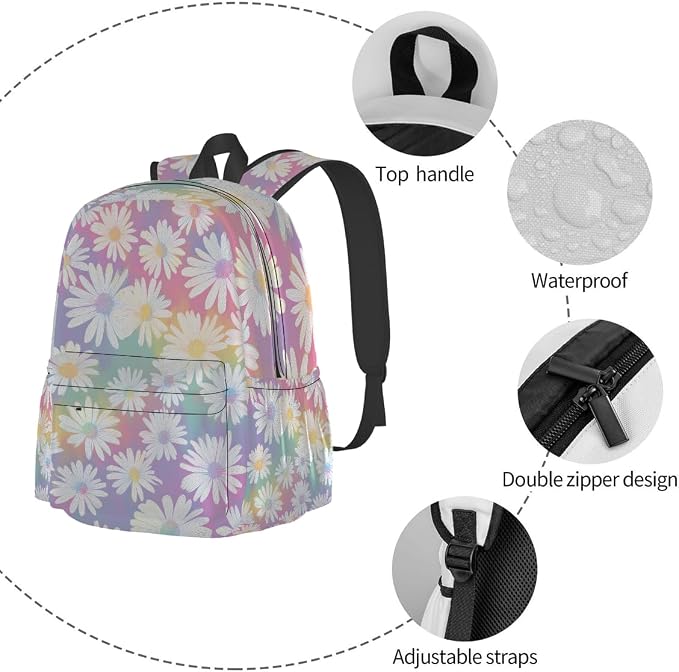cfpolar 17 Inch Backpack Cute Daisy Flower Laptop Bag Shoulder Bag School - Image 3