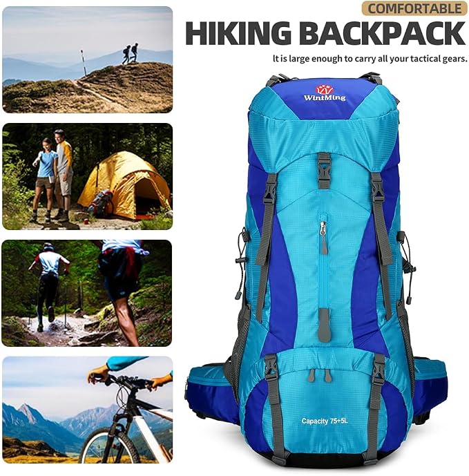 75L Hiking Backpack with Rain Cover Waterproof Camping Backpack Shoes Warehouse - Image 7