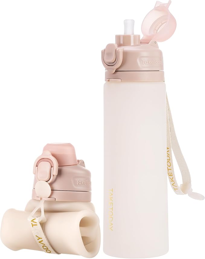 TakeToday Collapsible Water Bottles 21oz, Foldable Platinum Silicone Travel by TAKETODAY