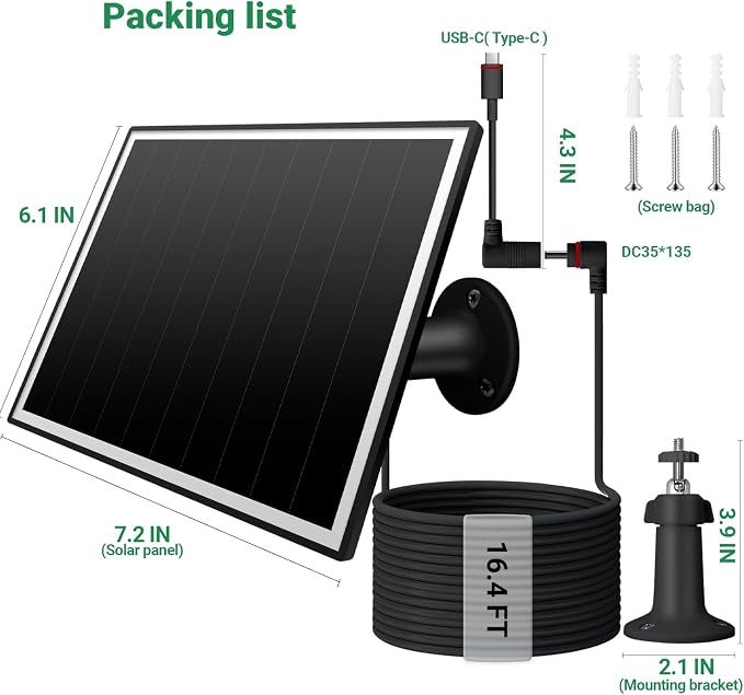 2 Pack Solar Panel for Ring Camera, 6W Solar Charger - Image 7