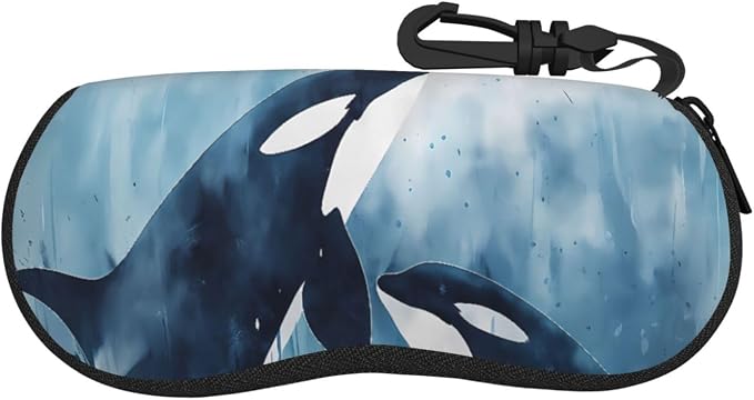 Watercolor Orca Whale Glasses Case Neoprene Portable Zipper Eyeglass Bag by WAYOQI