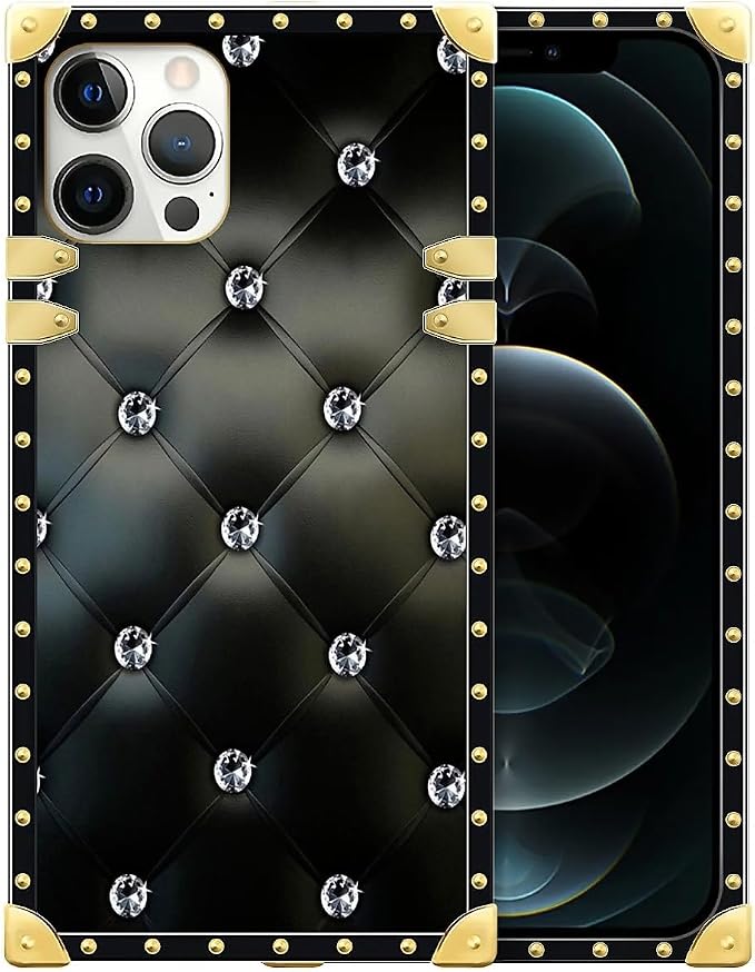 Compatible with iPhone 12/12 Pro Case, Shiny Black Sofa Crystal Luxury Golden by Unknown