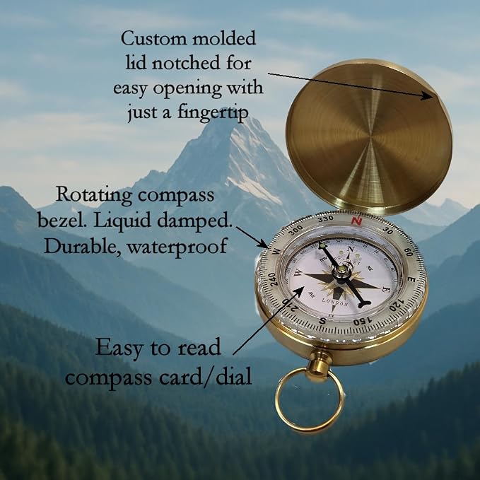 Glow in the Dark Brass Pocket Compass - Image 2