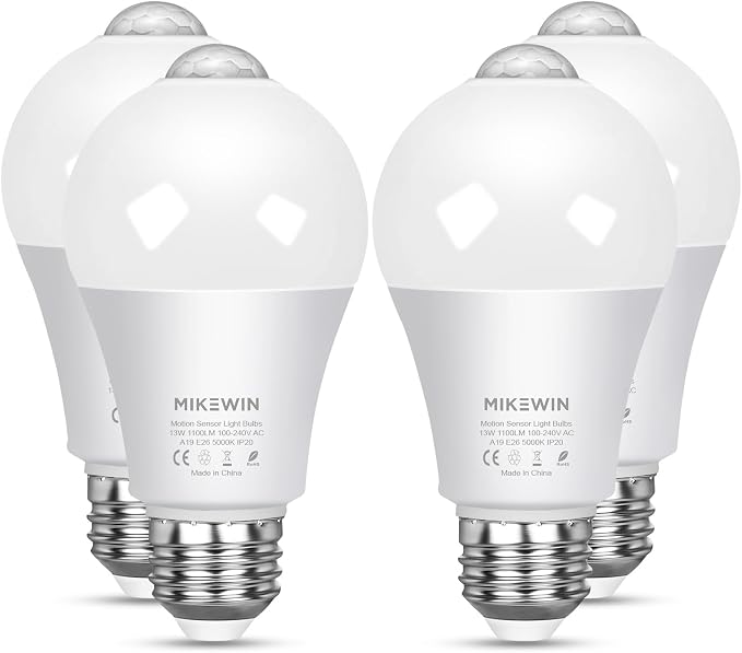 MikeWin Motion Sensor Light Bulbs Outdoor 4 Packs 13W Security LED Bulb by MikeWin