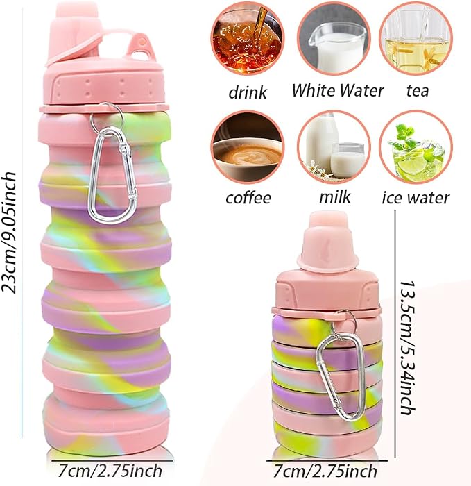Silicone Collapsible Sports Water Bottles 500ml 16oz, Leak proof Twist Cap BPA - Image 2