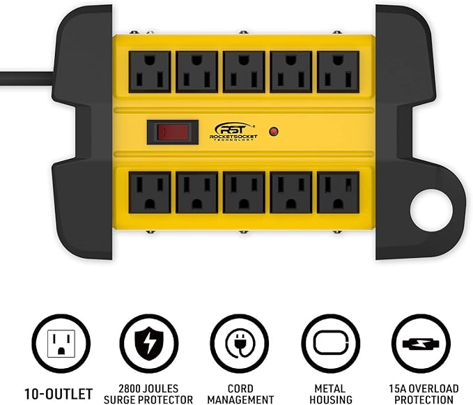 CRST Heavy Duty Surge Protector Power Strip 10-Outlet Metal Industrial Power - Image 2