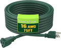 Indoor Outdoor Extension Cord 75 FT, 16/3 SJTW Weatherproof Green Electrical by GREATIDE