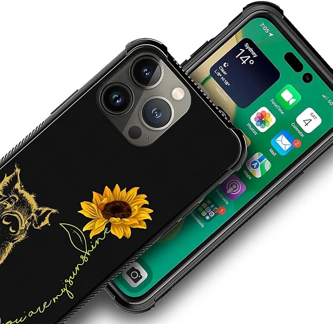 for iPhone 13 Pro Max Case, Pig Sunflower Yellow Sunshine Pattern Graphic - Image 3