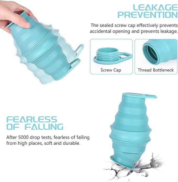 Nefeeko Collapsible Water Bottle, 17oz Reuseable BPA Free Silicone Foldable - Image 5