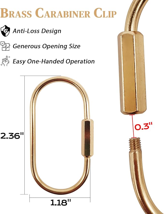 Brass Gold Carabiner Clip for Keys - Image 2
