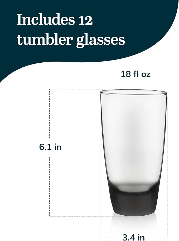Libbey Classic Smoke Tumbler Glasses, Timeless Drinkware Set of 12, 18 Oz - Image 3