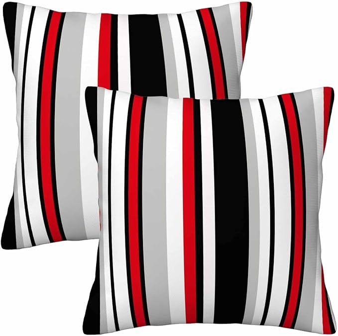 Vertical Lines Striped Pillow Covers 18 X 18 Black White Grey Red Watercolor by Unknown