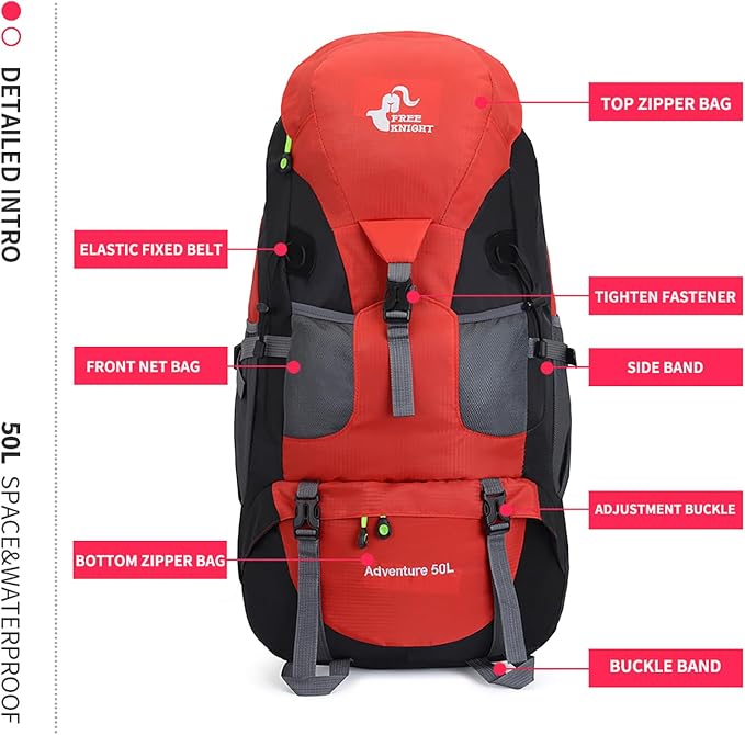 Bseash 50L Hiking Backpack, Water Resistant Lightweight Outdoor Sport Daypack - Image 7