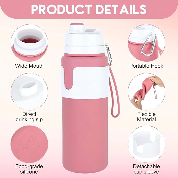 LemonRoad 2 Pcs 26 oz Silicone Collapsible Water Bottle, Portable Foldable - Image 3