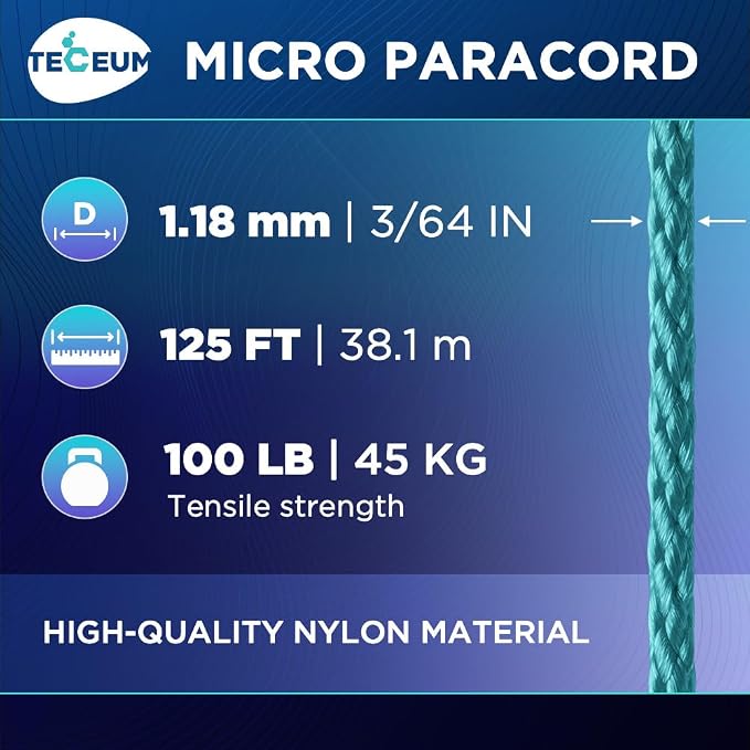TECEUM Micro Paracord – 1.18 mm X 125 ft – Micro Utility Cord – Thin Braided - Image 2