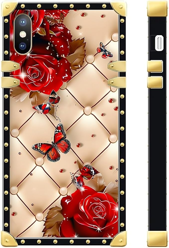 Compatible with iPhone Xs Max Case, Shining Red Rose Butterfly Leather - Image 3