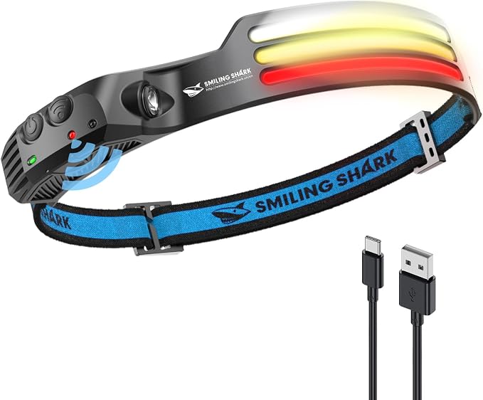 Smiling Shark LED Headlamp, 230°Wide Angle 3*Multi-Color Light Strips The by SmilingShark